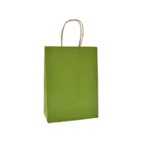 Sacs kraft vert olive poignées torsadées brunes 16x8x22cm – Paquet de 100