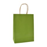Sacs kraft vert olive poignées torsadées brunes 22x11x27cm – Paquet de 100