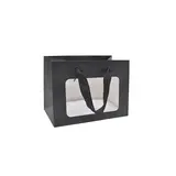 Sacs pelliculés noirs mat à fenêtre et poignées cotonnette – 18 x 11 x 13,5 cm - Paquet de 20