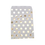 Pochettes cadeaux kraft blanc pois or dorure à chaud 16 x 23,5 cm 50 g/m²  - Paquet de 100 - Pochettes cadeaux à motifs