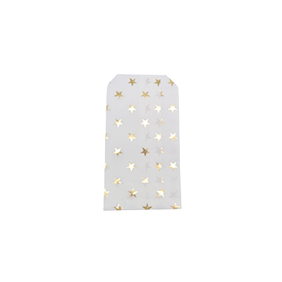 Pochettes cadeaux kraft blanc étoiles or dorure à chaud 8 x 15 cm 50 g/m² - Paquet de 100