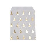 Pochettes cadeaux kraft blanc sapins or dorure à chaud 13 x 18 cm 50 g/m² - Paquet de 100