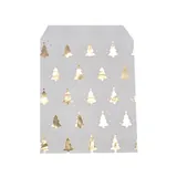 Pochettes cadeaux kraft blanc sapins or dorure à chaud 13 x 18 cm 50 g/m² - Paquet de 100