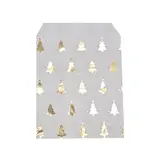 Pochettes cadeaux kraft blanc sapins or dorure à chaud 13 x 18 cm 50 g/m² - Paquet de 100
