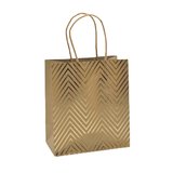 Sac cadeau kraft à chevrons dorés poignées torsadées 18x10x21 cm – Paquet de 20