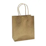 Sac cadeau kraft à chevrons dorés poignées torsadées 18x10x21 cm – Paquet de 20