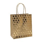 Sac cadeau kraft à étoiles dorées poignées torsadées 18x10x21 cm – Paquet de 20