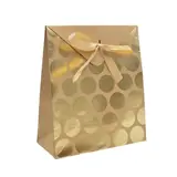 Pochette cadeau papier kraft brun à pois or avec rabat et ruban satiné 18x8x21cm – Paquet de 20