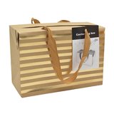 Boîte cadeau carton à poignées et rayures or 23x11x16 cm - Valisette carton – Lot de 10
