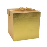 Boîte cadeau carrée gaufrée or avec nœud satin 22 x 22 x 22 cm – Lot de 5
