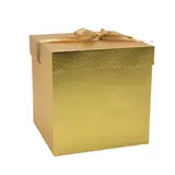Boîte cadeau carrée gaufrée or avec nœud satin 22 x 22 x 22 cm – Lot de 5
