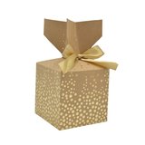 Boîte cadeau pliable kraft avec noeud intégré à pois or 10x10x10 cm - Boite cadeau origami - Lot de 20