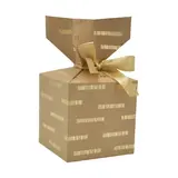 Boîte cadeau pliable kraft avec noeud intégré à rayures or parsemées 10x10x10 cm - Boite cadeau origami - Lot de 20