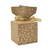 Boîte cadeau pliable kraft avec noeud intégré constellation d'étoiles or 10x10x10 cm - Boite cadeau origami - Lot de 20
