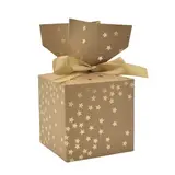 Boîte cadeau pliable kraft avec noeud intégré constellation d'étoiles or 10x10x10 cm - Boite cadeau origami - Lot de 20