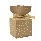 Boîte cadeau pliable kraft avec noeud intégré constellation d'étoiles or 10x10x10 cm - Boite cadeau origami - Lot de 20