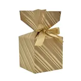 Boîte cadeau pliable kraft avec noeud intégré à rayures or 10x10x10 cm - Boite cadeau origami - Lot de 20