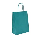 Sacs kraft bleu Wendy poignées torsadées assorties 26+12x33 cm – Paquet de 100
