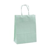 Sacs kraft vert pastel poignées torsadées 26+12x33 cm 117g/m² – Paquet de 100