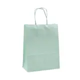 Sacs kraft vert pastel poignées torsadées 26+12x33 cm 117g/m² – Paquet de 100