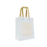 Sacs cadeaux kraft blanc à fenêtre et poignées brunes L 11 x P 8 x H 14 cm - Lot de 20