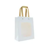 Sacs cadeaux kraft blanc à fenêtre et poignées brunes 15 x 7,6 x 18,5 cm – Paquet de 20