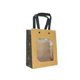 Sacs cadeaux kraft bruns à fenêtre, poignées noires 11 x 8 x 14 cm – Paquet de 20