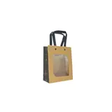 Sacs cadeaux kraft bruns à fenêtre, poignées noires 11 x 8 x 14 cm – Paquet de 20