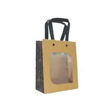 Sacs cadeaux kraft bruns à fenêtre, poignées noires 15 x 7,6 x 18,5 cm – Paquet de 20