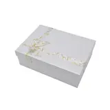 Boîte cloche cadeau blanc texturé, couvercle nœud or – 23 x 17 x 6,5 cm – Paquet de 4