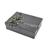 Boîtes cadeaux noires texturées 26x19x8cm – ruban or – Paquet de 4