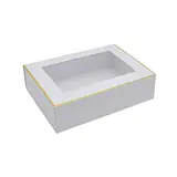 Boîte aimantée blanche liseré or couvercle à fenêtre 30,6+23x8 cm 1200g/m² – Paquet de 5