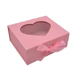 Boites cadeaux carton roses avec fenêtre cœur et ruban 20x18,2x8cm – Paquet de 5