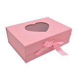 Boites cadeaux carton roses avec fenêtre cœur et ruban 28,2x20,2x9,2cm – Paquet de 5
