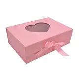 Boites cadeaux carton roses avec fenêtre cœur et ruban 28,2x20,2x9,2cm – Paquet de 5