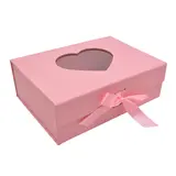 Boites cadeaux carton roses avec fenêtre cœur et ruban 28,2x20,2x9,2cm – Paquet de 5