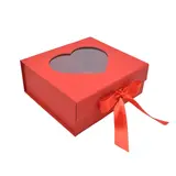 Boites cadeaux carton rouges avec fenêtre cœur et ruban 20x18,2x8cm – Paquet de 5