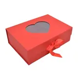 Boites cadeaux carton rouges avec fenêtre cœur et ruban 28,2x20,2x9,2cm – Paquet de 5