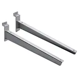 Console inclinée pour tablette bois ou verre en métal chromé pour panneau rainuré L 30 cm - Gris - La paire