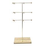 Présentoir bijoux 3 niveaux métal doré et bois – L 23 x P 12 x H 49,5 cm