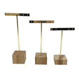 Présentoirs boucles d’oreilles bois et métal or – Lot de 3 tailles