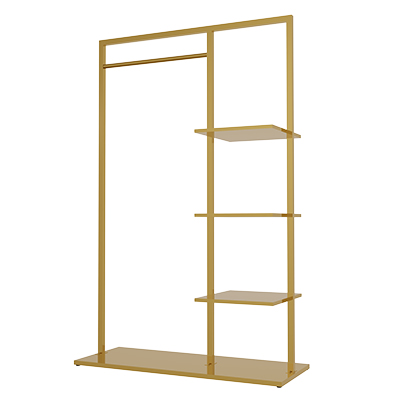 Portant vêtement droit fixe en métal doré 100 x 155 cm avec roulettes et tablette basse