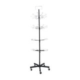 Présentoir tourniquet rotatif métal noir 4 étages 185cm – Support boutique sur roulettes