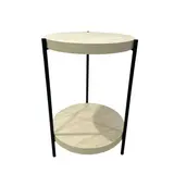 Table de présentation 2 plateaux effet travertin ø 41,5 x H 60 cm – Table d’appoint 2 plateaux bois et métal
