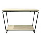 Table de présentation 2 plateaux effet travertin 100 x 30 x 80 cm – Table d’appoint 2 plateaux bois et métal
