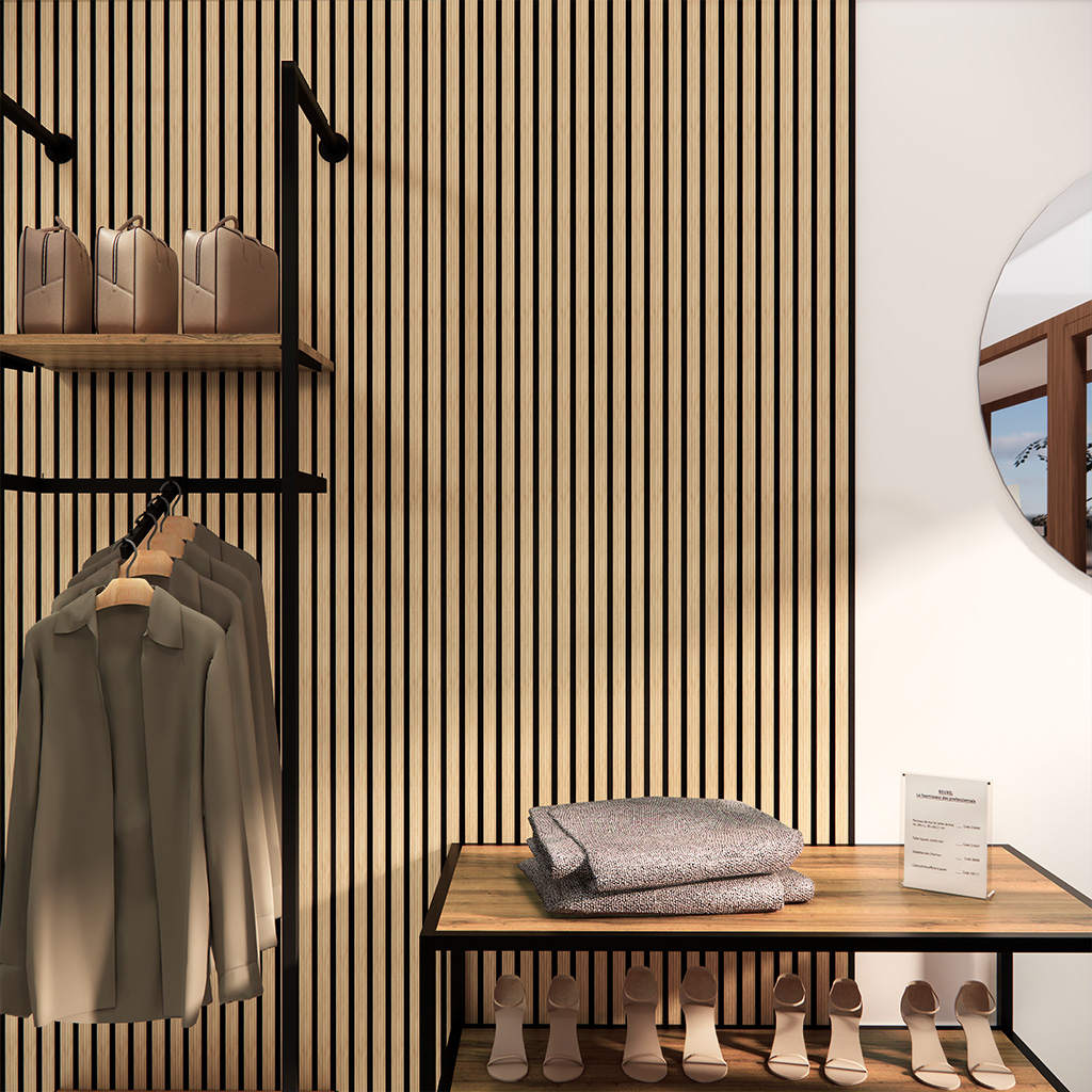 Panneau tasseau acoustique mural en MDF chêne naturel 260 × 28 cm - Paquet de 2