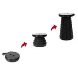 Tabouret télescopique pliant noir plastique Ø25cm H45cm, coussin intégré