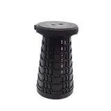 Tabouret télescopique pliant noir plastique Ø25cm H45cm, coussin intégré