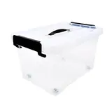 Bac de rangement plastique 16L + couvercle et roulettes, translucide, 38 x 28 x 23 cm