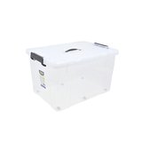 Bac de rangement plastique avec couvercle et roulettes - 65L - translucide - 59x42,5x35cm